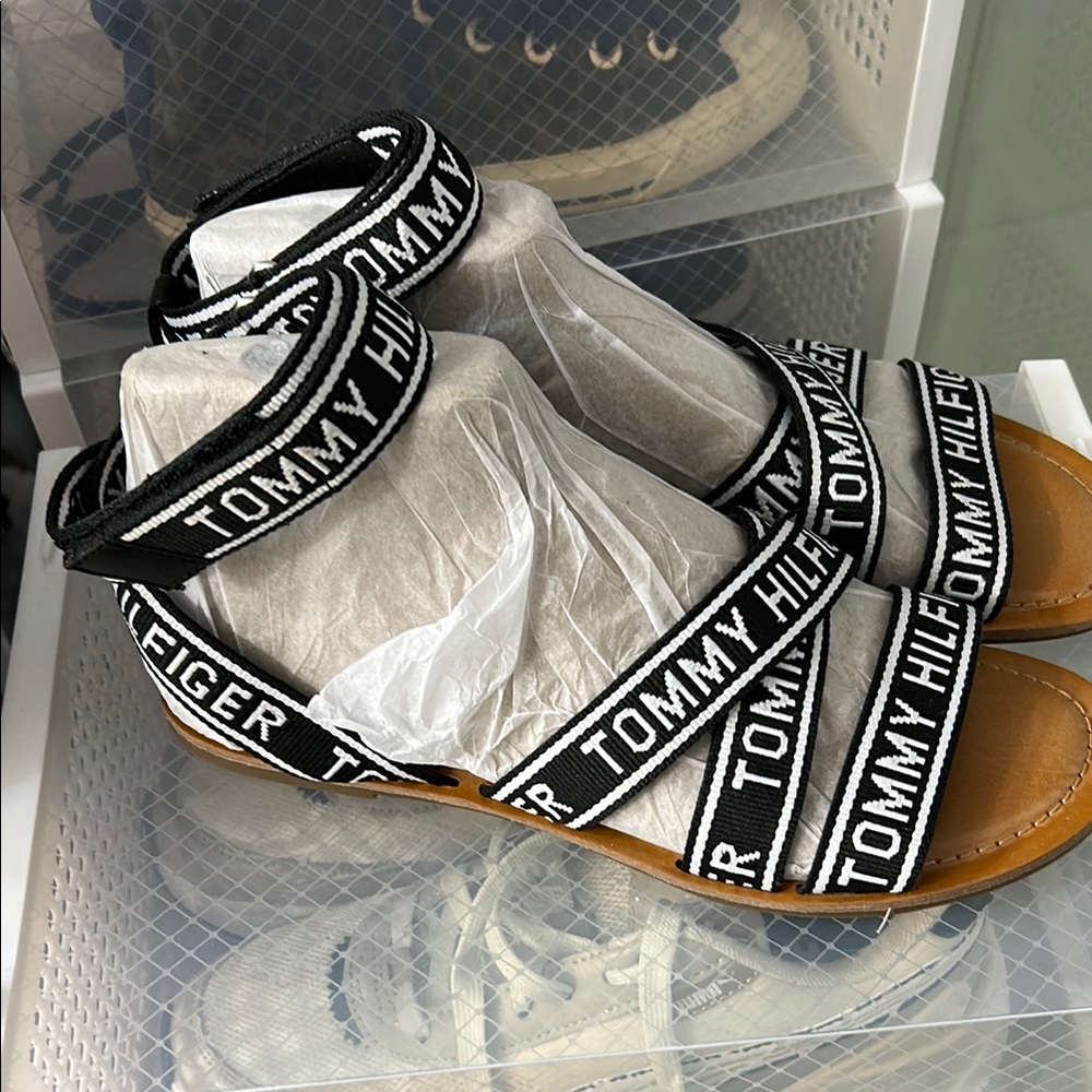 Tommy Hilfiger Black and White Logo Sandals